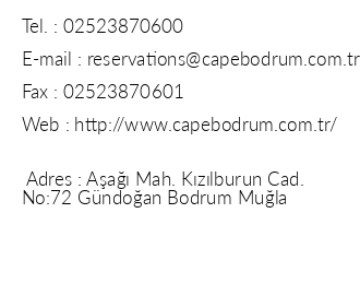 Cape Bodrum Beach Resort iletiim bilgileri
